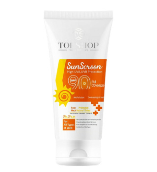 کرم ضد آفتاب بی رنگ تاپ شاپ با Spf90 مناسب انواع پوست