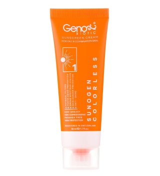 کرم ضد آفتاب بی رنگ ژنوبایوتیک مدل Sunogen با SPF50 مناسب پوست چرب و مختلط
